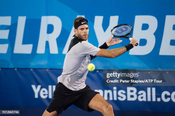 Match winner Juan Martin Del Potro of Argentina in action against Jeremy Chardy of France at the Delray Beach Open held at the Delray Beach Stadium &...