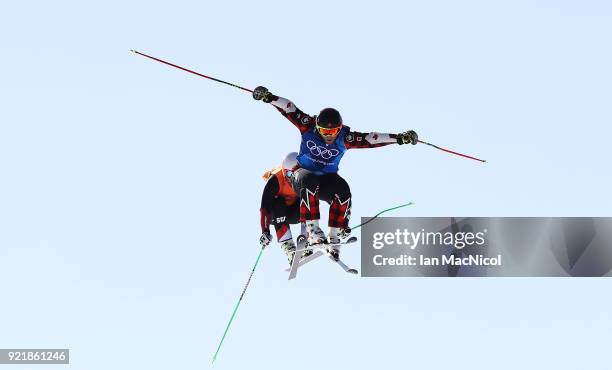 Bradly Leman of Canada comes over the final jump to take gold in the Men's Ski Cross at Phoenix Snow Park on February 21, 2018 in Pyeongchang-gun,...