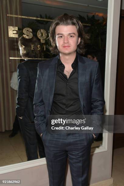 Joe Keery, wearing Hugo Boss, attends Esquire's 'Mavericks of Hollywood' Celebration presented by Hugo Boss on February 20, 2018 in Los Angeles,...