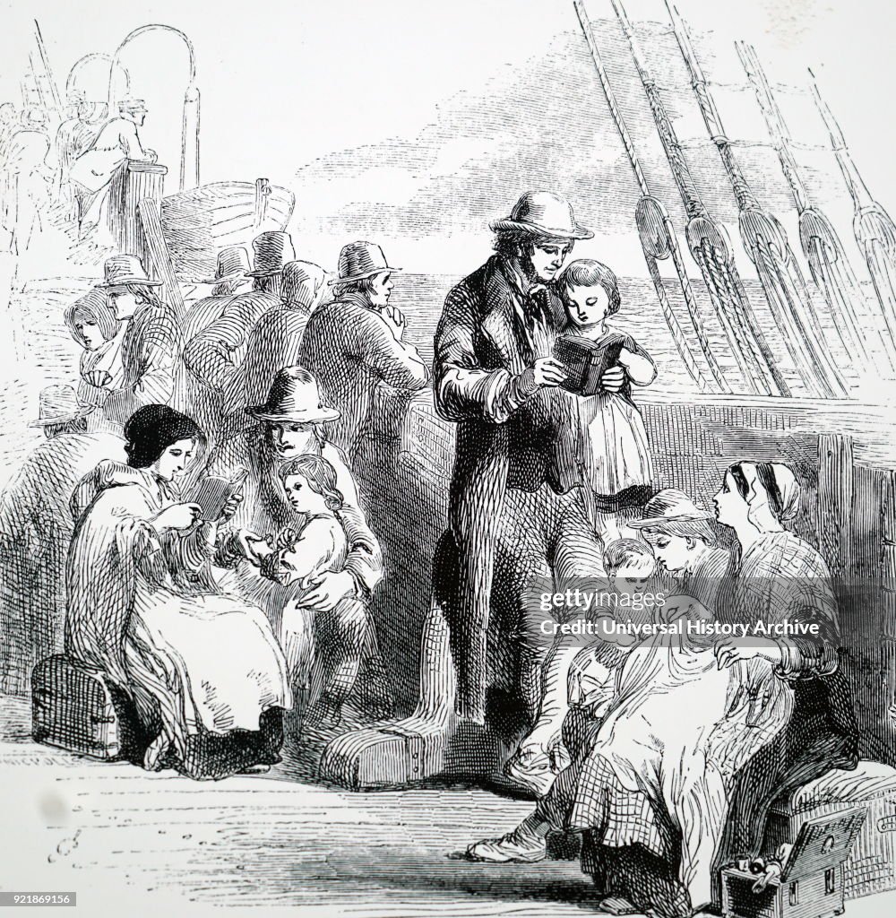 Emigrants Engraving depicting families on board an emigrant ship travelling to ...