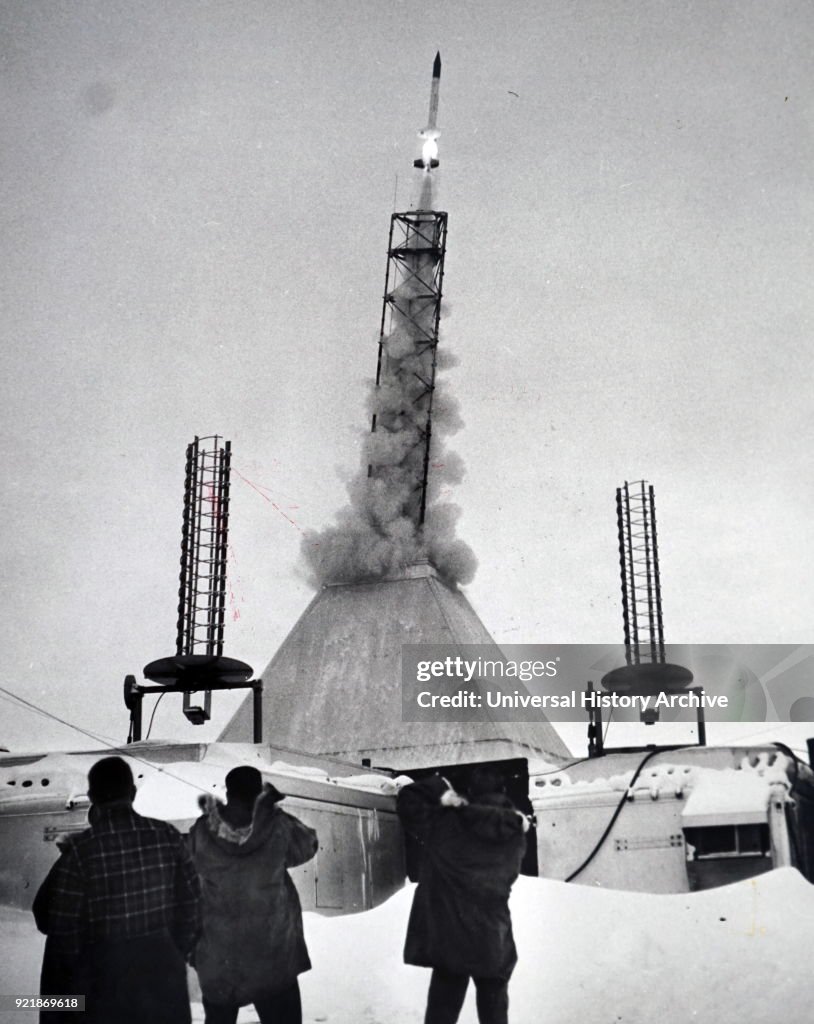 The launch of the Aerobee rocket.