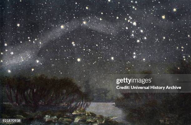 Illustration depicting the Southern Cross in the night sky. Dated 19th century.