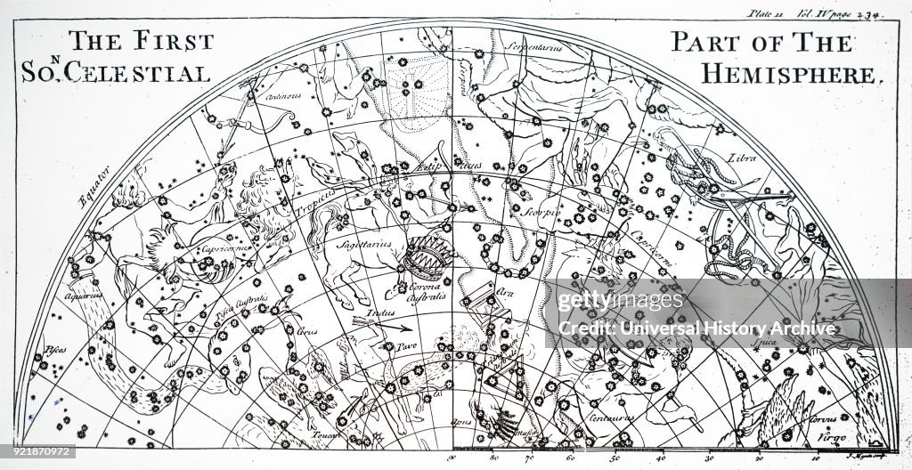 Chart of the first half of the star chart of the Southern Skies.