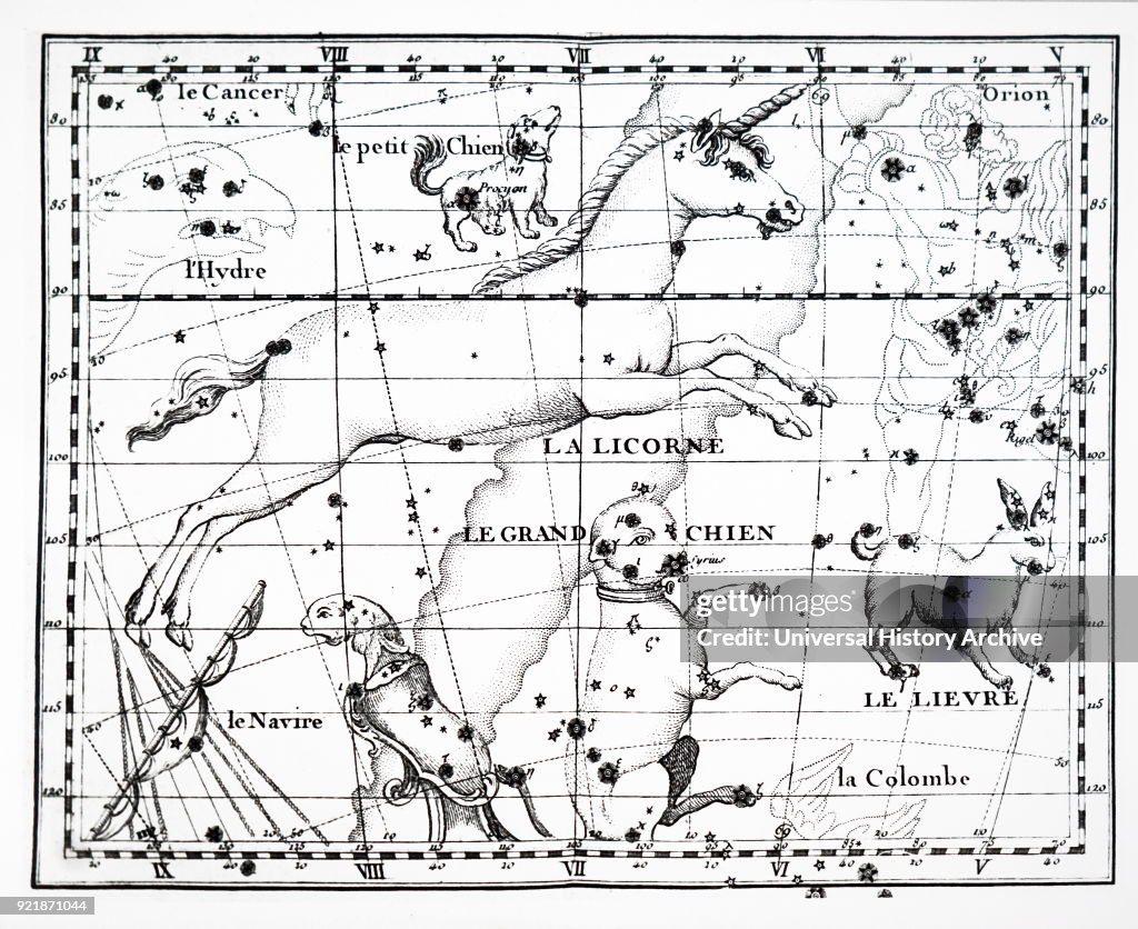 Chart showing the constellation of Monoceros and Canis Major.