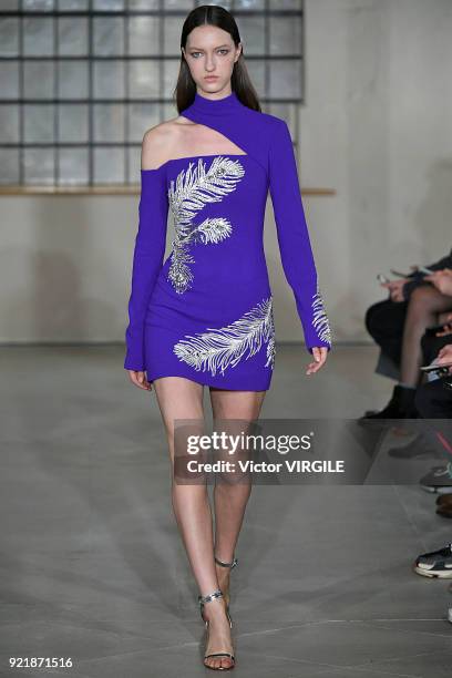 Model walks the runway at the David Koma Ready to Wear Fall/Winter 2018-2019 fashion show during London Fashion Week February 2018 on February 19,...