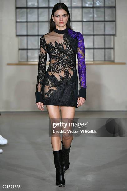 Model walks the runway at the David Koma Ready to Wear Fall/Winter 2018-2019 fashion show during London Fashion Week February 2018 on February 19,...