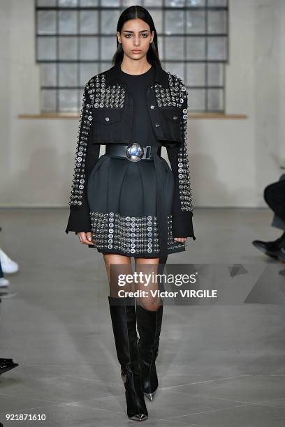 Model walks the runway at the David Koma Ready to Wear Fall/Winter 2018-2019 fashion show during London Fashion Week February 2018 on February 19,...