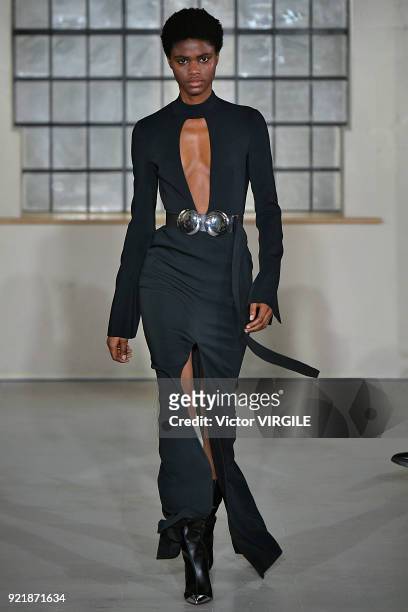 Model walks the runway at the David Koma Ready to Wear Fall/Winter 2018-2019 fashion show during London Fashion Week February 2018 on February 19,...