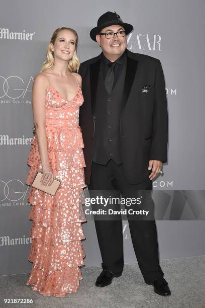 Anna Camp and Salvador Perez attend the 20th CDGA - Arrivals on February 20, 2018 in Beverly Hills, California.