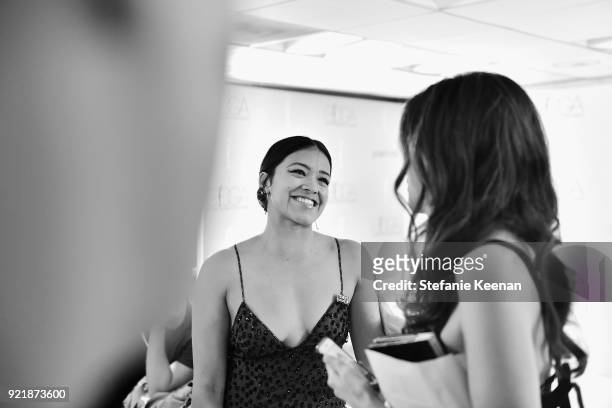 Host Gina Rodriguez attends the Costume Designers Guild Awards at The Beverly Hilton Hotel on February 20, 2018 in Beverly Hills, California.