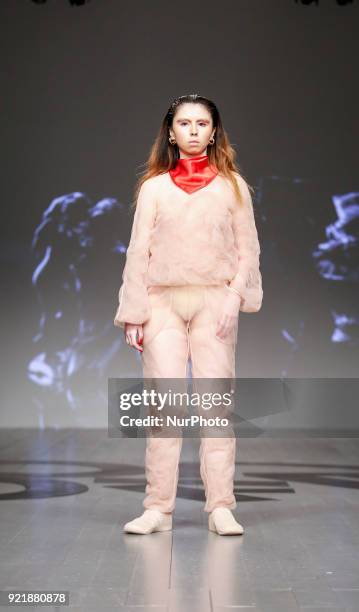 Models are presenting a new Autumn/Winter 2018 On/Off Presents collection during London Fashion Weak in the Store Studios showspace in London on the...