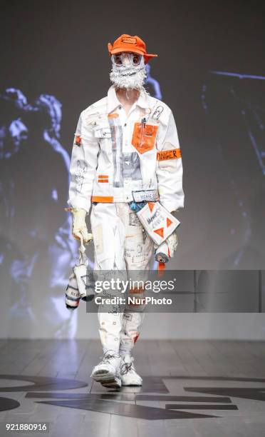 Models are presenting a new Autumn/Winter 2018 On/Off Presents collection during London Fashion Weak in the Store Studios showspace in London on the...