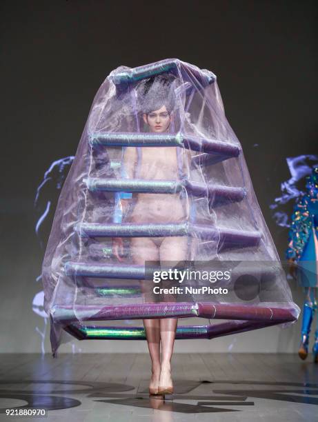 Models are presenting a new Autumn/Winter 2018 On/Off Presents collection during London Fashion Weak in the Store Studios showspace in London on the...