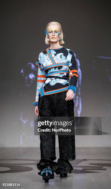 Models are presenting a new Autumn/Winter 2018 On/Off Presents collection during London Fashion Weak in the Store Studios showspace in London on the...