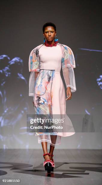 Models are presenting a new Autumn/Winter 2018 On/Off Presents collection during London Fashion Weak in the Store Studios showspace in London on the...