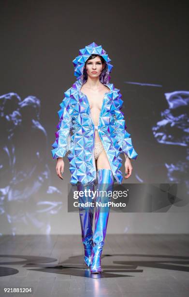 Models are presenting a new Autumn/Winter 2018 On/Off Presents collection during London Fashion Weak in the Store Studios showspace in London on the...