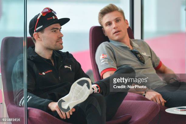 Tom Dumoulin from Team Sunweb and Marcel Kittel from Alpecin-Katusha, ahead of the team presentation and the Opening Ceremony of the Abu Dhabi Tour...