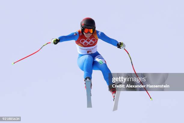 Sofia Goggia of Italy competes during the Ladies' Downhill on day 12 of the PyeongChang 2018 Winter Olympic Games at Jeongseon Alpine Centre on...