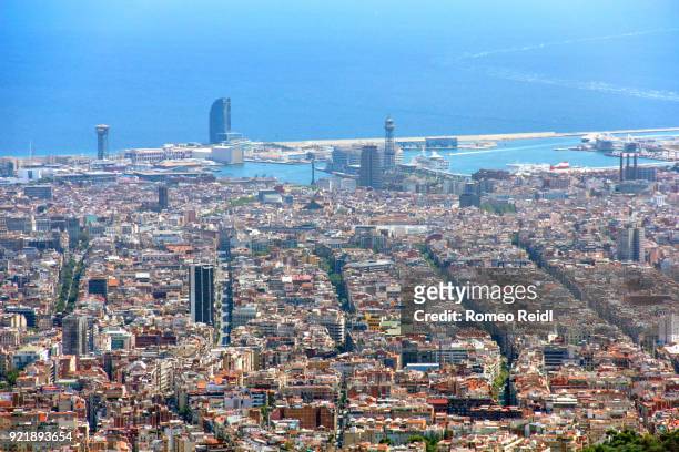 barcelona dowtown with the main avenues and the barcelona port 1 - tibidabo 個照片及圖片檔