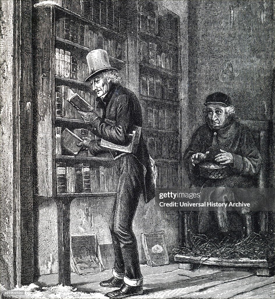 A wealthy man browsing inside of a bookshop.