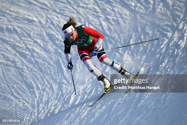 Maiken Caspersen Falla of Norway competes during the Cross Country Ladies' Team Sprint Free semi final on day 12 of the PyeongChang 2018 Winter...