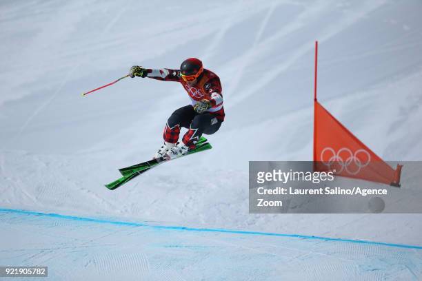 Brady Leman of Canada competes during the Freestyle Skiing Men's Seeding Round Ski Cross at Pheonix Snow Park on February 21, 2018 in...