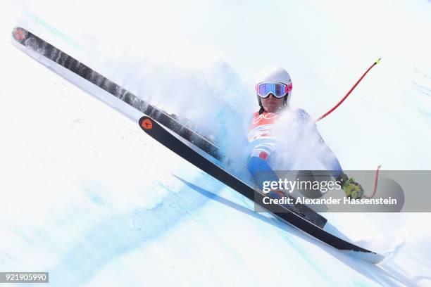 Nadia Fanchini of Italy crashes during the Ladies' Downhill on day 12 of the PyeongChang 2018 Winter Olympic Games at Jeongseon Alpine Centre on...