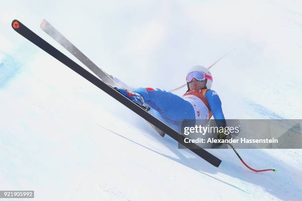 Nadia Fanchini of Italy crashes during the Ladies' Downhill on day 12 of the PyeongChang 2018 Winter Olympic Games at Jeongseon Alpine Centre on...