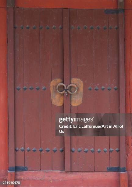 Old wooden door inthe Koryo museum, North Hwanghae Province, Kaesong, North Korea on April 21, 2008 in Kaesong, North Korea.