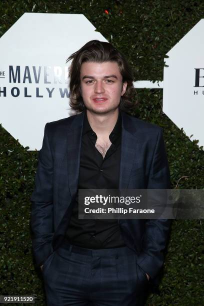 Actor Joe Keery, wearing Hugo Boss, attends Esquire's Annual Maverick's of Hollywood at Sunset Tower on February 20, 2018 in Los Angeles, California.