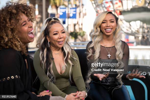 Tameka Cottle and Zonnique Pullins visit "Extra" at Universal Studios Hollywood on February 20, 2018 in Universal City, California.