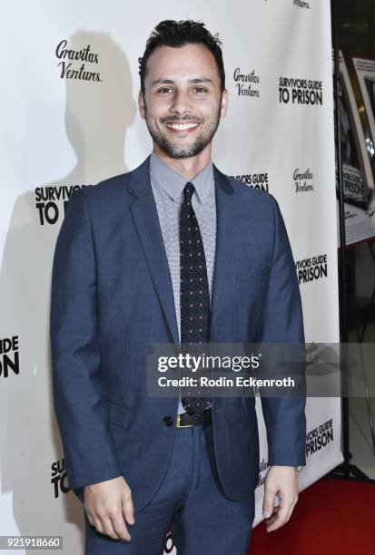 Producer Evan Ferrante attends the premiere of Gravitas Pictures' "Survivors Guide To Prison" at The Landmark on February 20, 2018 in Los Angeles,...