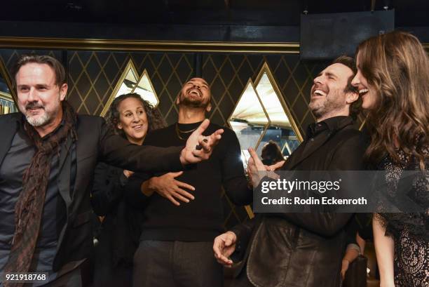 Producer David Arquette, Gina Belafonte, Jesse Williams, director Matthew Cooke, and producer Christina Arquette at the premiere of Gravitas...