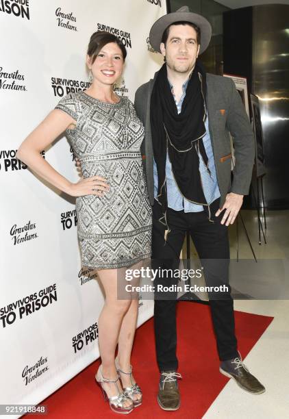 Sarah Michael Novia and Adam Croce attend the premiere of Gravitas Pictures' "Survivors Guide To Prison" at The Landmark on February 20, 2018 in Los...