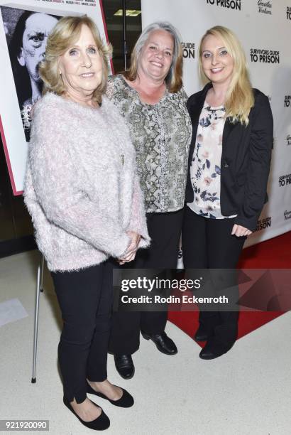 Susan Mellen, Jessica Curcio, and Deidre O'Conner attend the premiere of Gravitas Pictures' "Survivors Guide To Prison" at The Landmark on February...