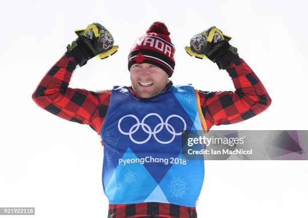 Brady Leman of Canada celebrates after winning the Men's Ski Cross Final at Phoenix Snow Park on February 21, 2018 in Pyeongchang-gun, South Korea.