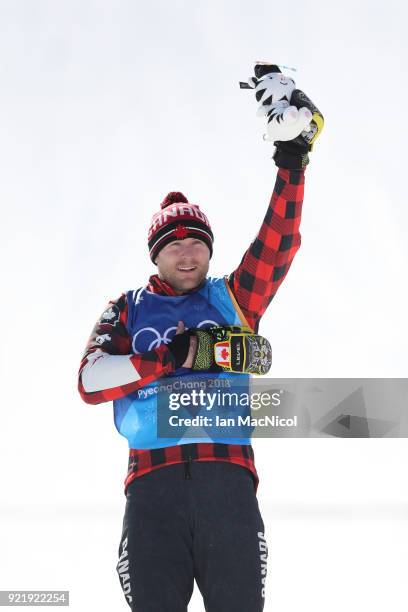 Brady Leman of Canada celebrates after winning the Men's Ski Cross Final at Phoenix Snow Park on February 21, 2018 in Pyeongchang-gun, South Korea.