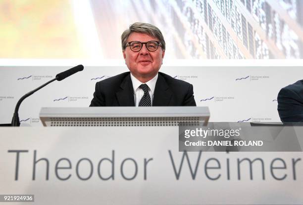 Theodor Weimer, CEO of German stocks operator Deutsche Boerse, addresses the media during the company's annual financial statement at the stock...