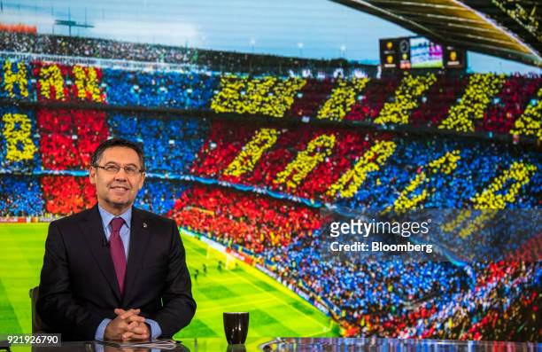 Josep Maria Bartomeu, president of FC Barcelona, pauses during a Bloomberg Television interview in London, U.K., on Tuesday, Feb. 20, 2018. Barcelona...