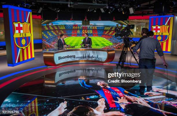 Josep Maria Bartomeu, president of FC Barcelona, gestures while speaking in an interview with Bloomberg Television's Ed Ludlow in London, U.K., on...