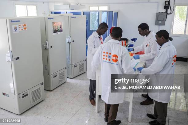 Photo taken on January 24 shows the laboratory technicians demonstrating DNA testing at the Puntland Forensic Center in Garowe, Puntland State,...