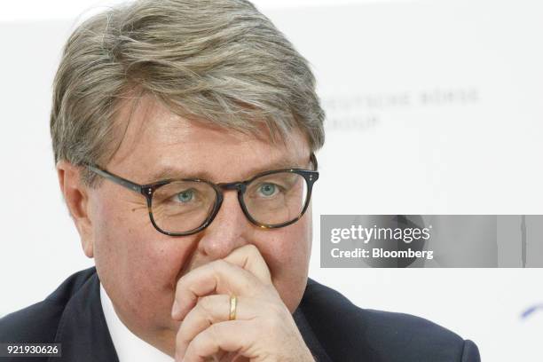 Theodor Weimer, chief executive officer of Deutsche Boerse AG, pauses during a news conference to announce the company's earnings at the Frankfurt...