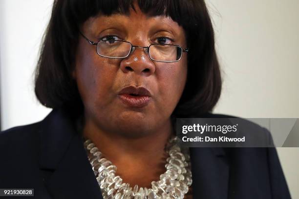 Britain's Shadow Home Secretary Diane Abbott gives a speech on immigration at the Policy Institute on February 21, 2018 in London, England. Ms Abbot...