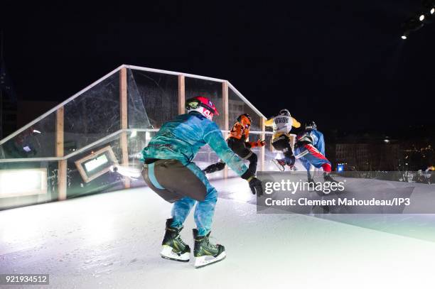 Ice skaters competes in the final of the Redbull Crashed Ice, the Ice Cross Downhill World Championship, on February 17, 2018 in Marseille, France....