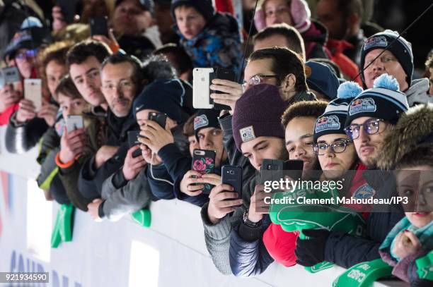 Spectators in front of the competition Redbull Crashed Ice, the Ice Cross Downhill World Championship, on February 17, 2018 in Marseille, France. The...