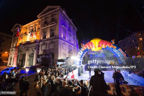 General view of the iced track settled close to Marseille Town hall, where ice skaters competes in the final of the Redbull Crashed Ice, the Ice...