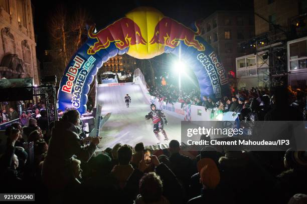 Ice skaters competes in the final of the Redbull Crashed Ice, the Ice Cross Downhill World Championship, on February 17, 2018 in Marseille, France....