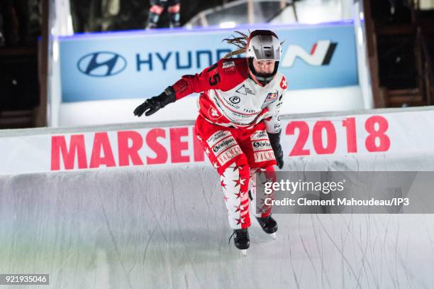 Ice skaters competes in the final of the Redbull Crashed Ice, the Ice Cross Downhill World Championship, on February 17, 2018 in Marseille, France....