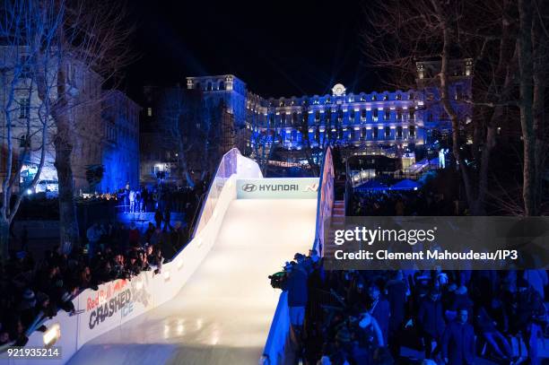 General view of the iced track settled close to Marseille Town hall, where ice skaters competes in the final of the Redbull Crashed Ice, the Ice...