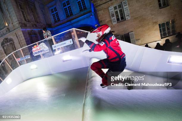 Ice skaters competes in the final of the Redbull Crashed Ice, the Ice Cross Downhill World Championship, on February 17, 2018 in Marseille, France....